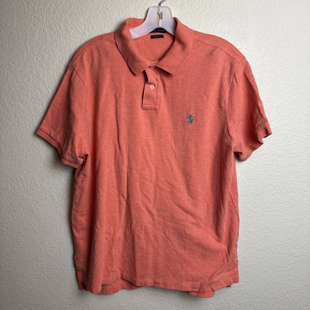 Polo Ralph Lauren Orange Custom Fit Mesh Pique Short‎ Sleeve Polo Shirt XL
